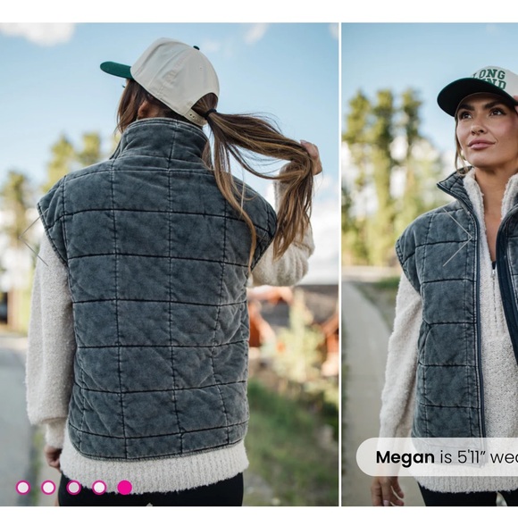 Perfect Tone Black Acid Wash Quilted Vest size XS new, newer worn grey pink lily - Picture 5 of 12